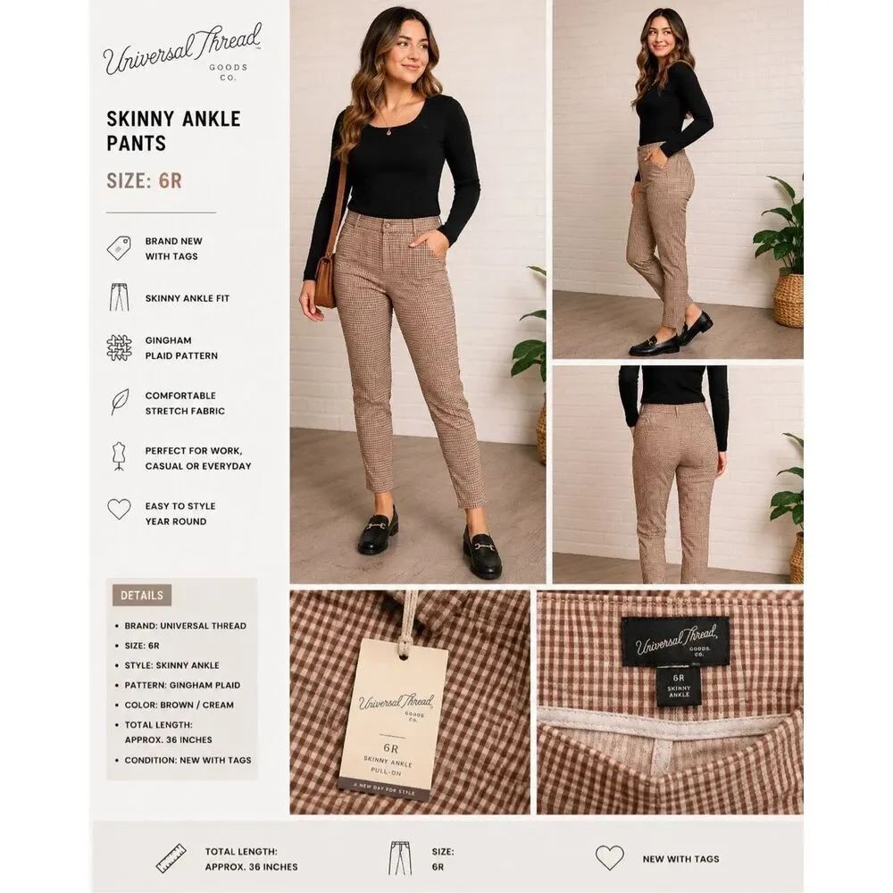 Universal Thread Skinny Ankle Pants Size 6R Gingham Plaid NWT